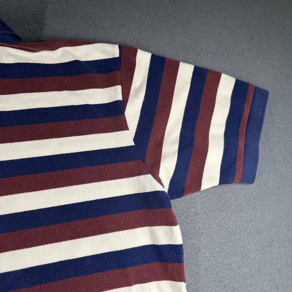 Polo Ralph Lauren Polo Shirt Mens Large Navy Burgundy Stripe Pony Logo Cotton